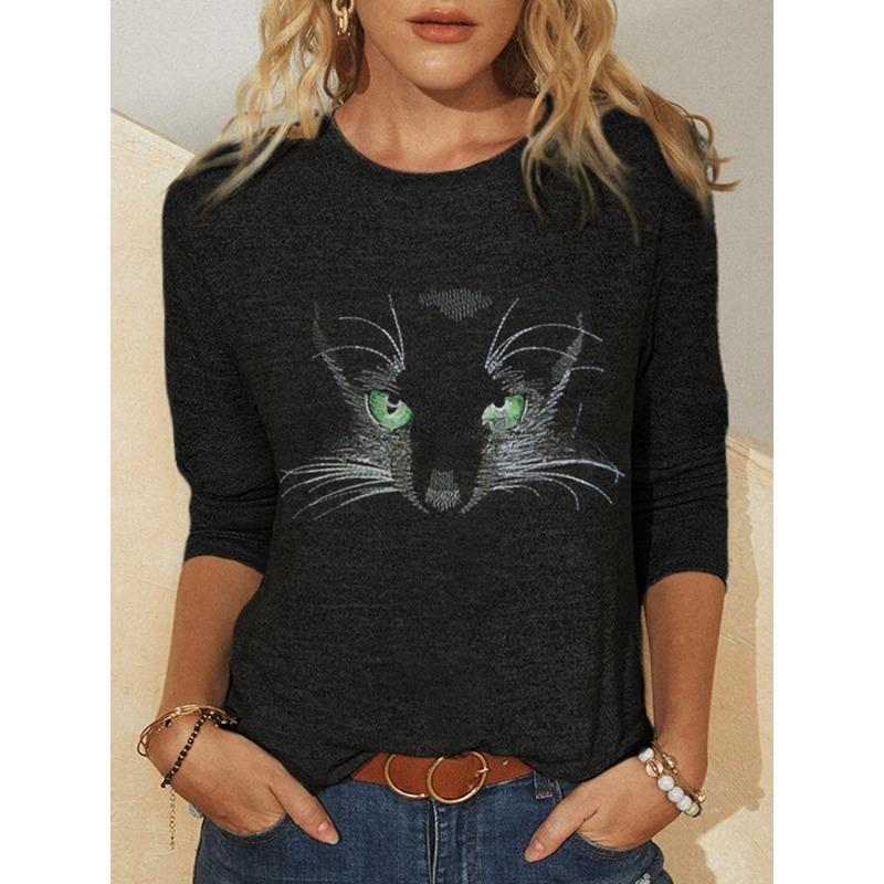 BITCED Spring Spring Printed Top Women's Long Sleeve O-Neck T-Shirt