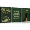 3Pcs Feminist Canvas Wall Art Sit Like A Lady Define Lady Wall Decor Vintage Bold Girl Power Feminine Print Empowering Female Painting Green Lingerie