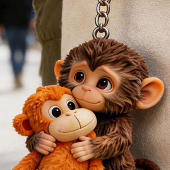 1/2Pcs Crochet Punch Monkey Printed Keychain 3D Charm Functional Keychain Bag Keys Desk Decoration Monkey-themed Accessory