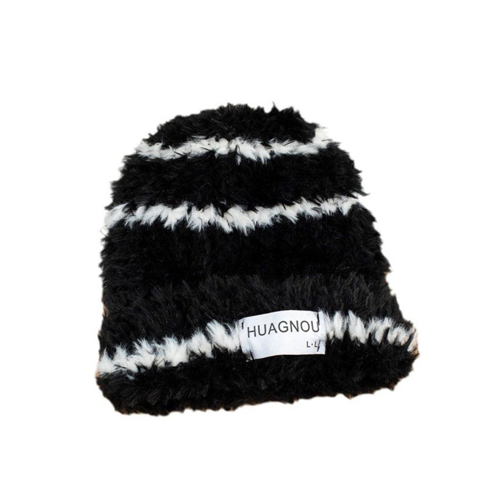 Plush Stripe Hat Warm Winter Cap Fashion Plush Pullover Hat Streetwear