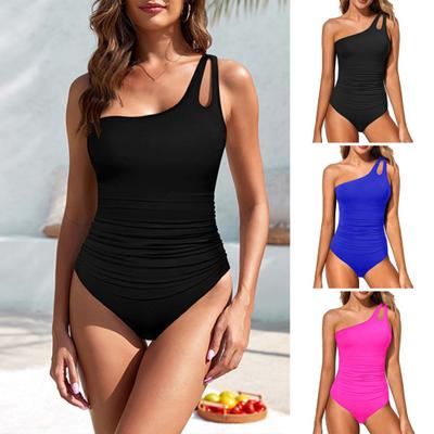 Women Monokini Sexy One-Shoulder Solid Color One-piece Bikini Solid Color