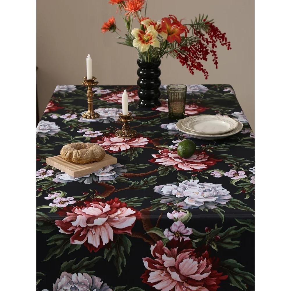 Zwart Bloem Vogel Patroon Tafelkleed Amerikaanse Stijl Wit Kant Tafelblad Hoes Waterdicht Antislip Slijtvast Tafelkleed