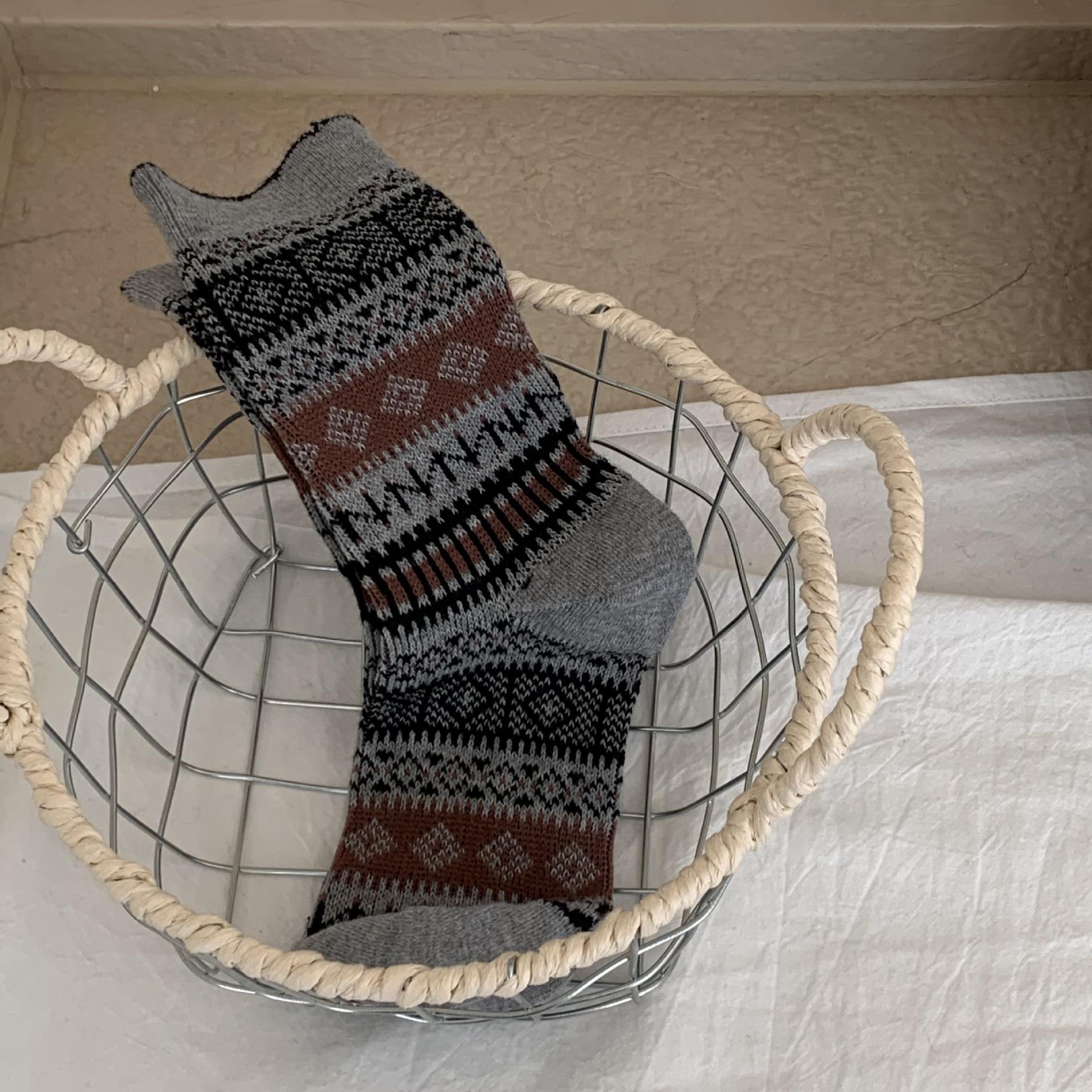 

American Workwear Style Retro Double Needle Double Road Wool Socks Pile Socks Ethnic Style Small Lace Mid-Leg Socks One size fits all світло-сірий колір