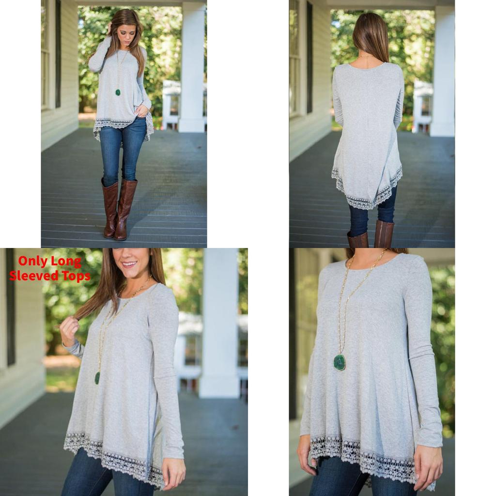 Long Sleeve T Shirt For Women With Lace Splicing In Polyester Fabric For Casual Streetwear