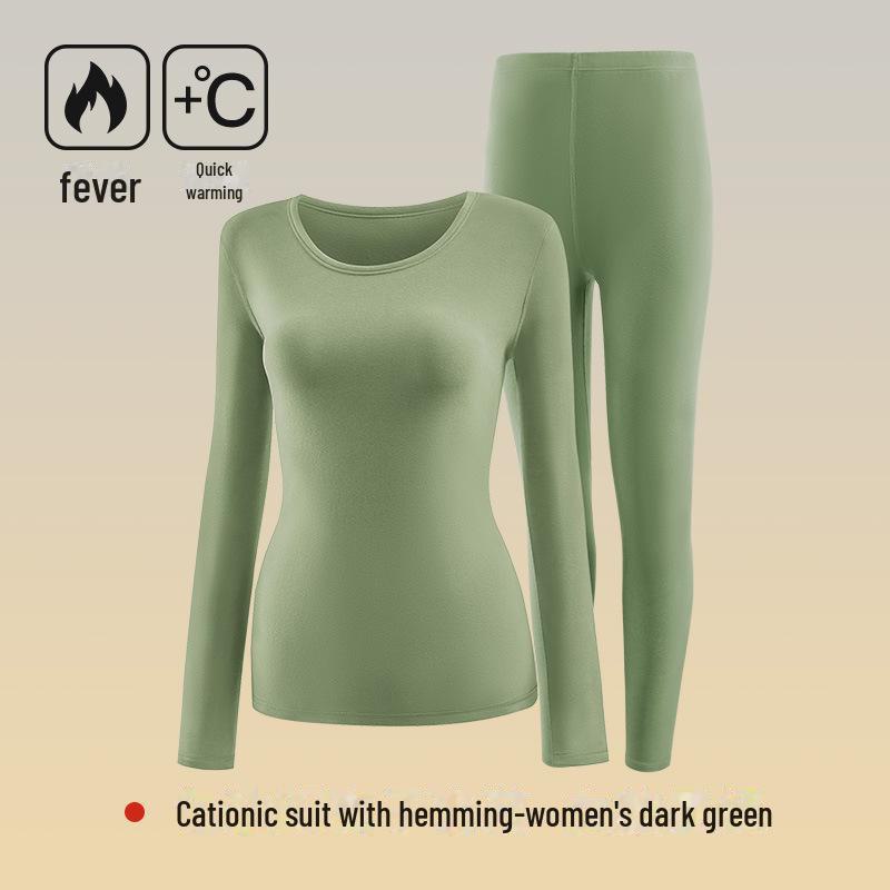 Women's 7A Antibacterial Thermal Underwear Set - Round Neck, Slim Fit, Sanded Fabric, Autumn/Winter Collection.