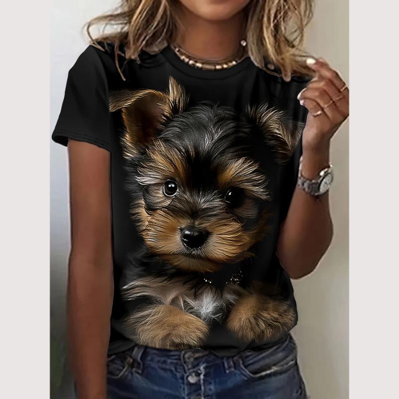 Cartoon-T-Shirt für Damen, Tiermuster-Druck, O-Ausschnitt, Oberteil, Outdoor-Mode, Damen-T-Shirts, Pullover, weibliches übergroßes Kleidungshemd