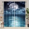 2PC Moonlit Ocean Curtains - Serene Night Sky Print Window Drapes for Bedroom Living Room Decor