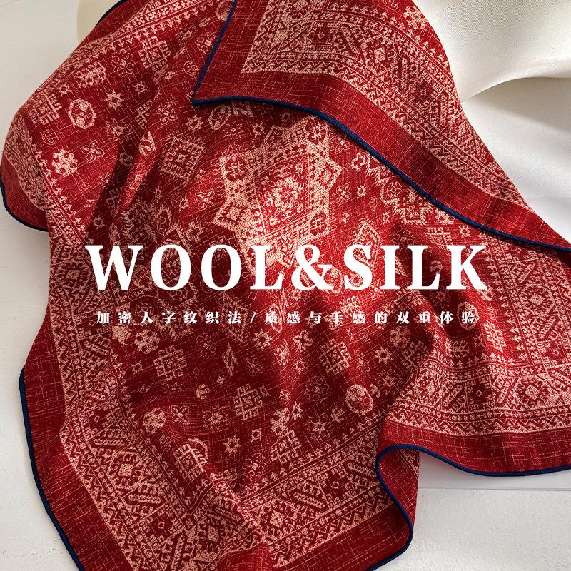 Fashion 70% Wool 30% Real Silk Scarf For Women Bandana Square Scarves Kerchief Elegant Summer Beach High Quality Hijab Foulard