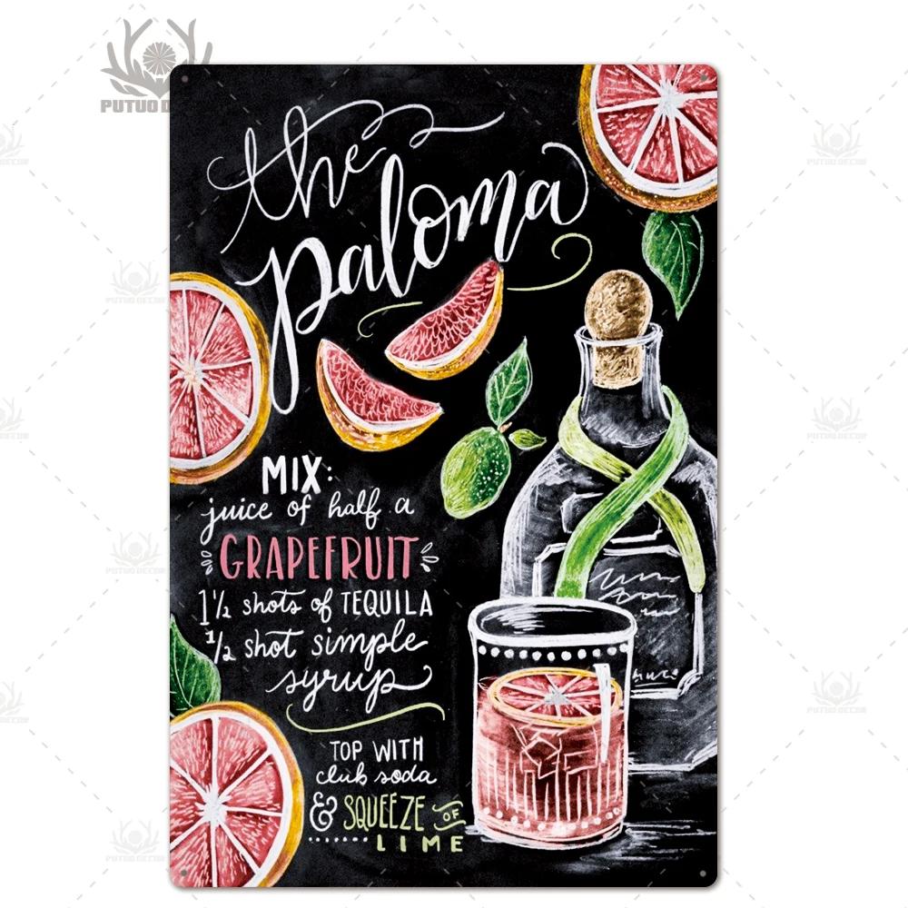 Putuo Decor Tin Signs Plaque Metal Vintage Cocktail Metal Sign Wall Decor for Man Cave Bar Club Iron Painting Decorative Plate