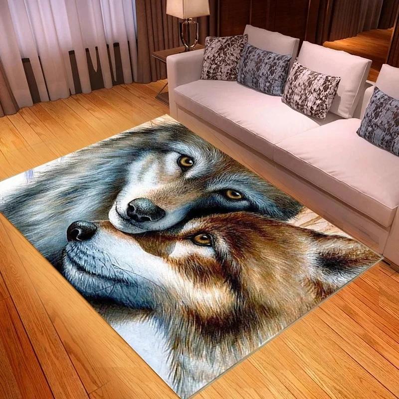 3D Wolf King Print Carpet Living Room Bedroom Cat Door Mat Porch Kitchen Bathroom Animal Room Decoration Carpet Crawling Mats