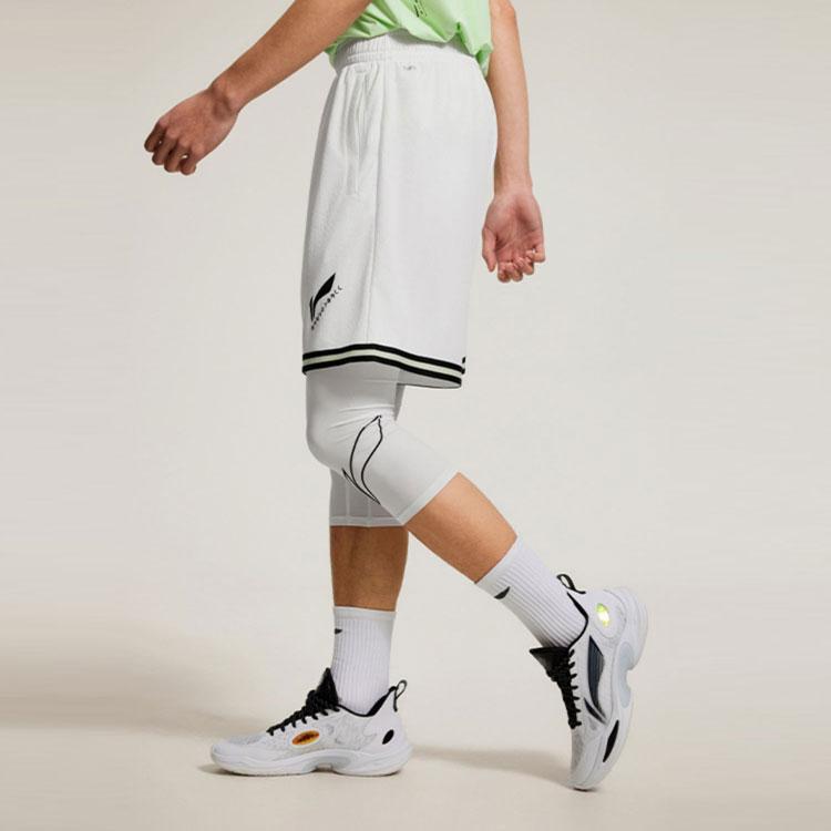 Li Ning CBA Series Professional Basketball Striped Logo Mid-Waist Straight-Leg Sports Shorts Men Shorts White AAPU031-8