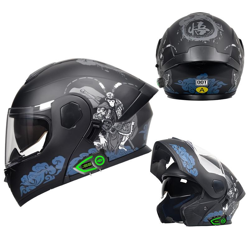 Dot Certified Dual Lens Motorcycle Helmet with Blue Tooth Full Graphic Abs Material Racing Helmets Ad Factory Custom Wholesale