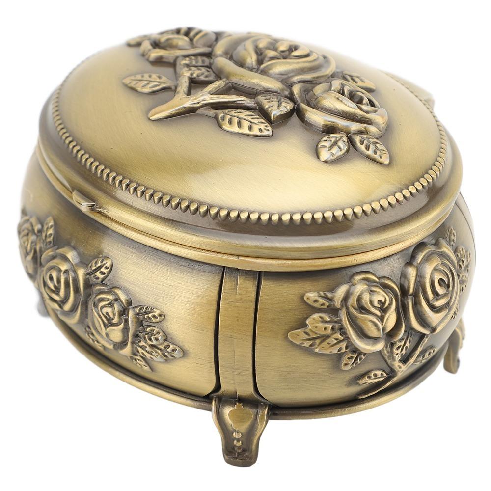 Oval Jewelry Organizer Box Emboss Alloy Trinket Jewelry Box  For Rings Necklaces Earrings
