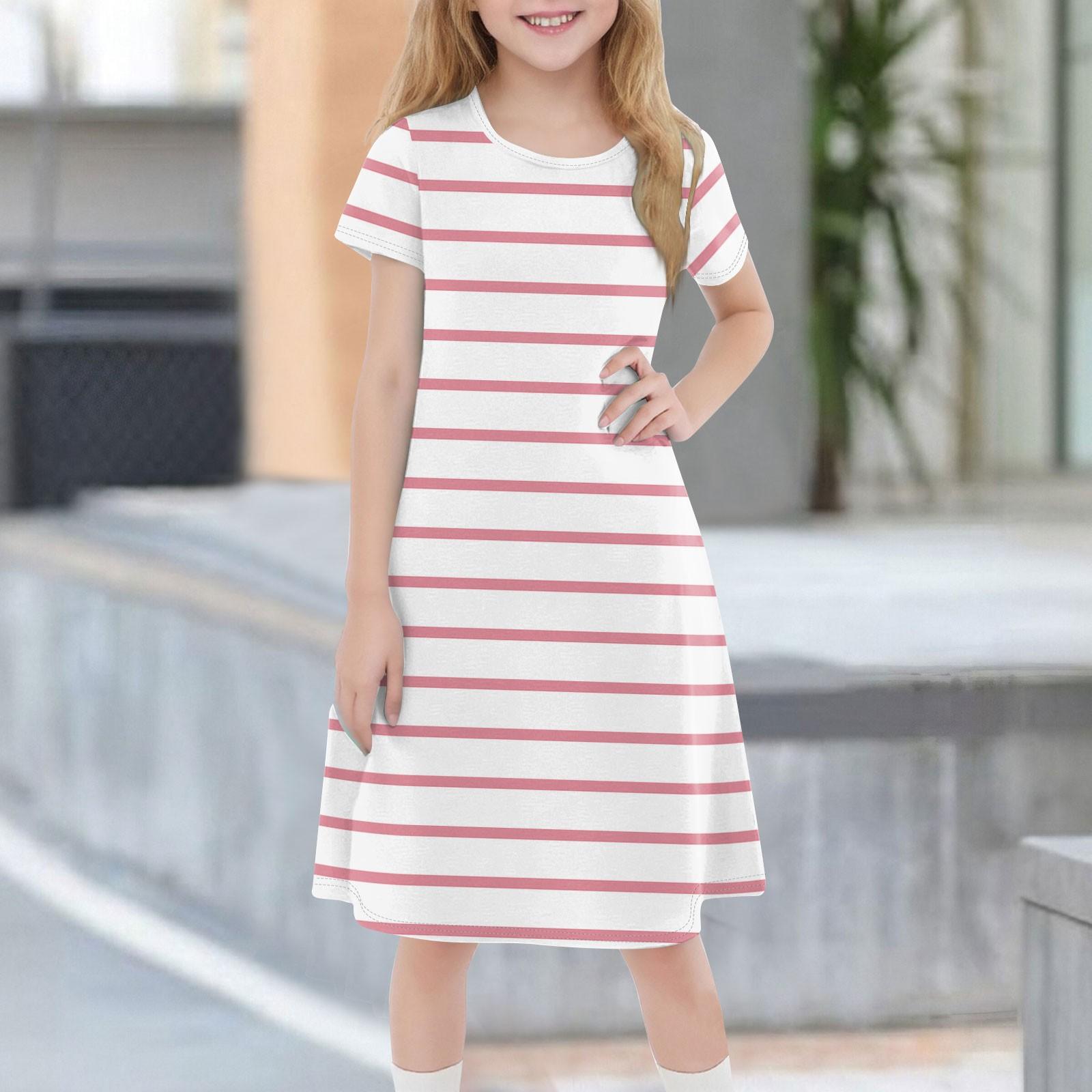 

Дитяча літня повсякденна модна сукня з короткими рукавами та круглим вирізом 160 рожевий