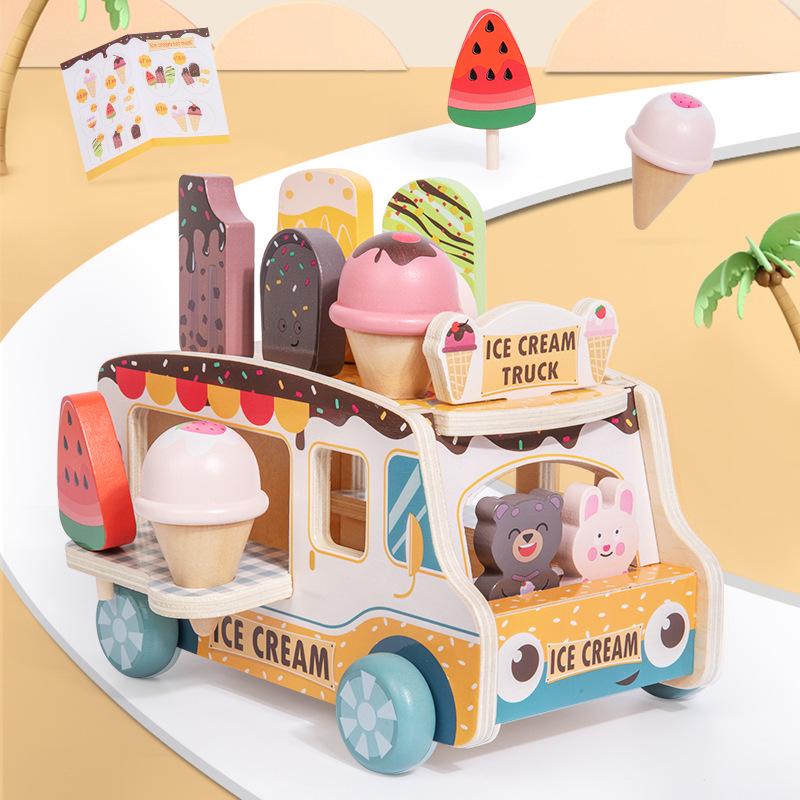 Wooden Ice Cream Cart: Educational Role-Playing Toy for Children