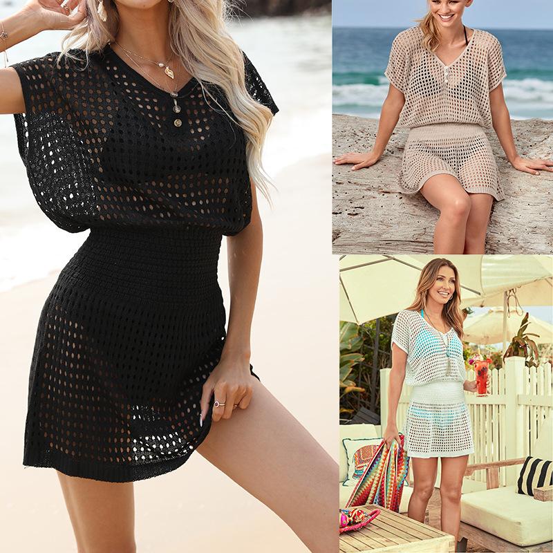Women's Summer New Beach Skirt European And American Style Sand Beach Blouse Hollow Crocheted Knitted Dress