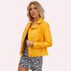 Spring and Autumn Short Leather Jacket for Women, Slim Fit, Lapel Motorcycle Jacket, Oblique Zipper Jacket for Women