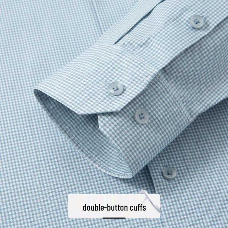 Futing Men's 100% Cotton DP Non-Iron Long Sleeve Plaid Business Shirt