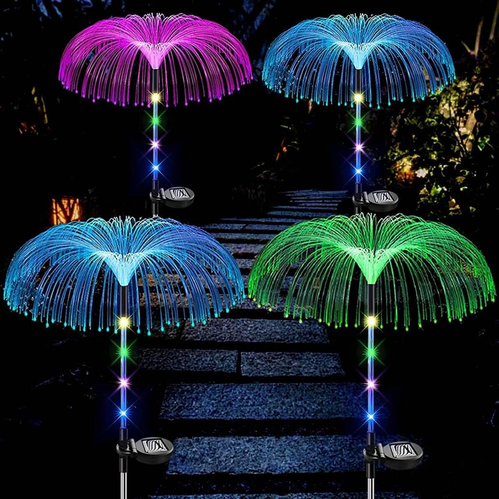 Outdoor Color-Changing LED Jellyfish Garden Lights with Solar Fiber Optics