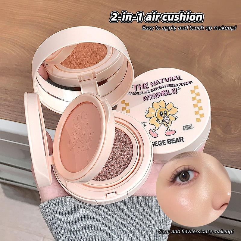 Gege Bear Natural Concealing Cushion Foundation: Creamy Compact for Acne, Dark Circles, Long-lasting Coverage.