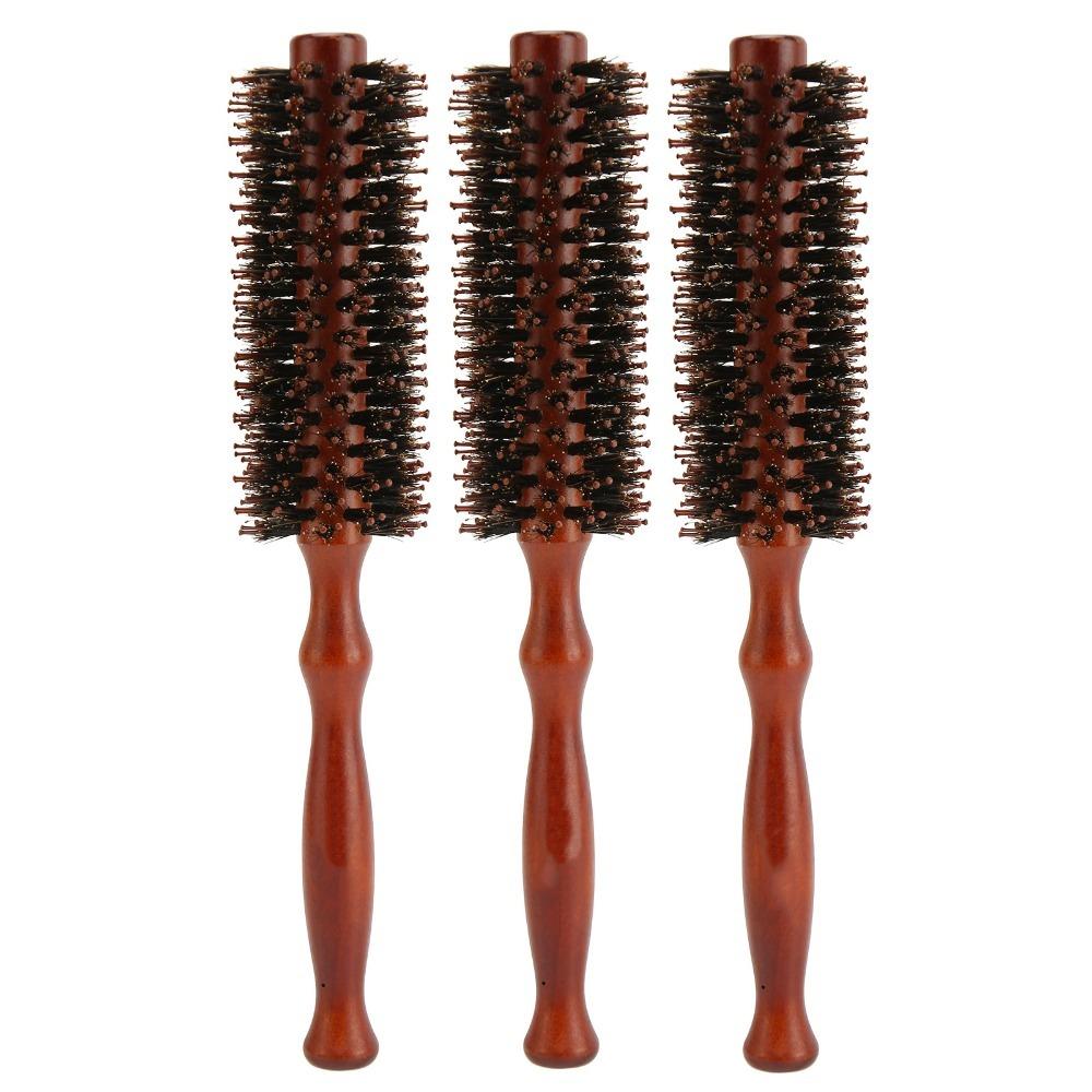 3pcs Wooden Handle Round Hair Brush Small Round Brush Round Styling Hair Brush  Home Use
