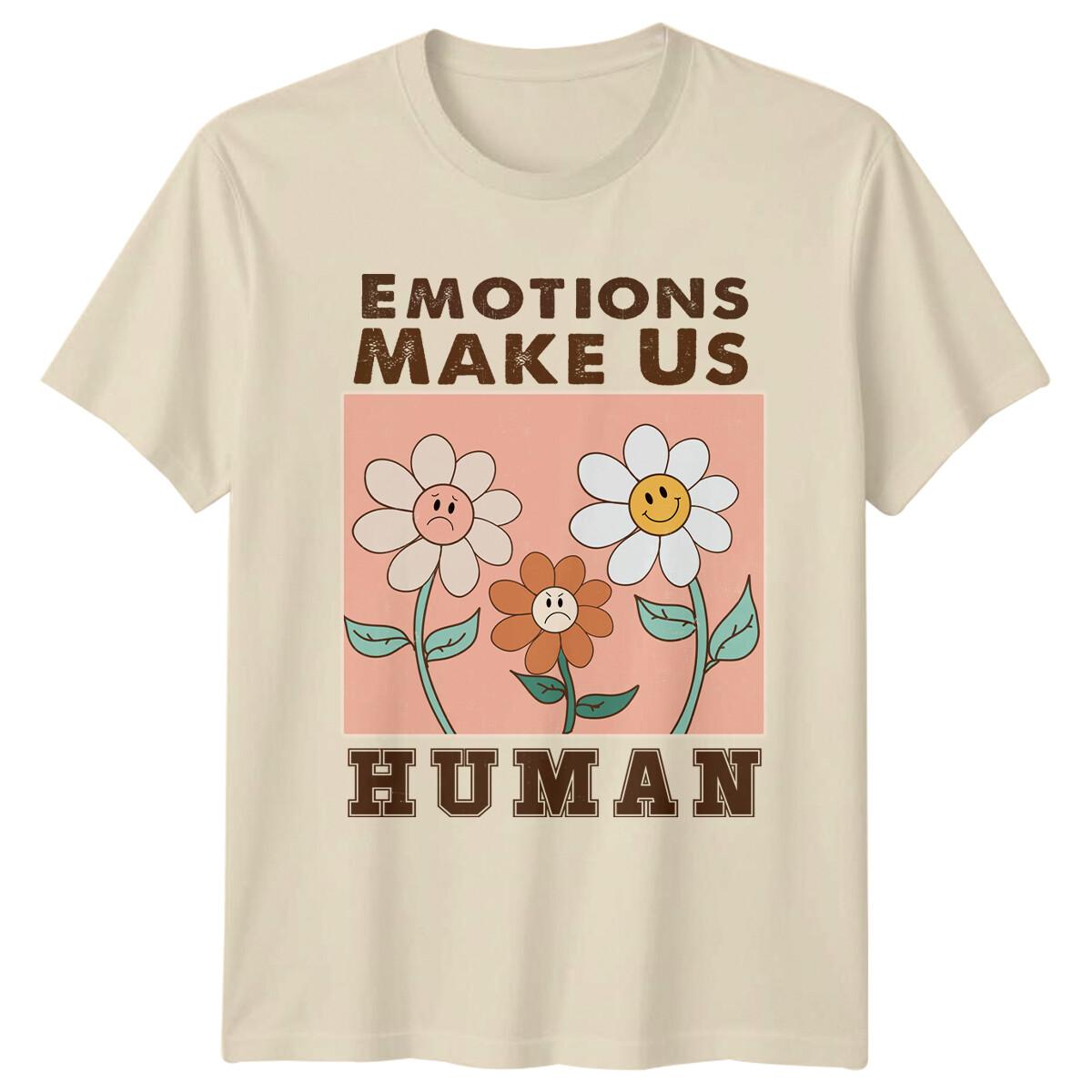 Emotions Make Us Human Retro Floral Graphic T-Shirt S