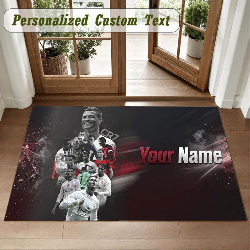Crystal Velvet Square Rug Custom NameCristiano Ronaldo Pattern Non Slip Home Floor Decor Rug