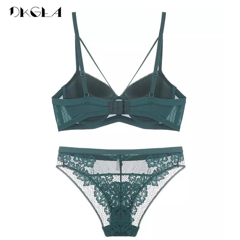 DKGEA Mode Push-Up-BH Sexy Spitze Büstenhalter Dicke Frauen Unterwäsche Set Schwarz