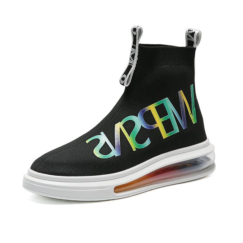 Men's high-top socks, shoes, fly-woven summer breathable trendy shoes, air cushion soft soles, fashion trend matching Hong Kong live broadcast