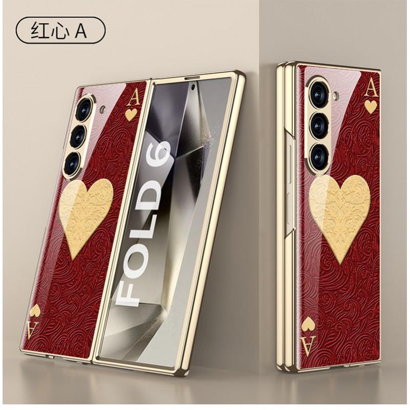 Galaxy Z Fold6 Hülle Galvanisierte Glasrückseite Hartschalen-Schutzhülle Damen Anti-Drop Faltbares Telefon