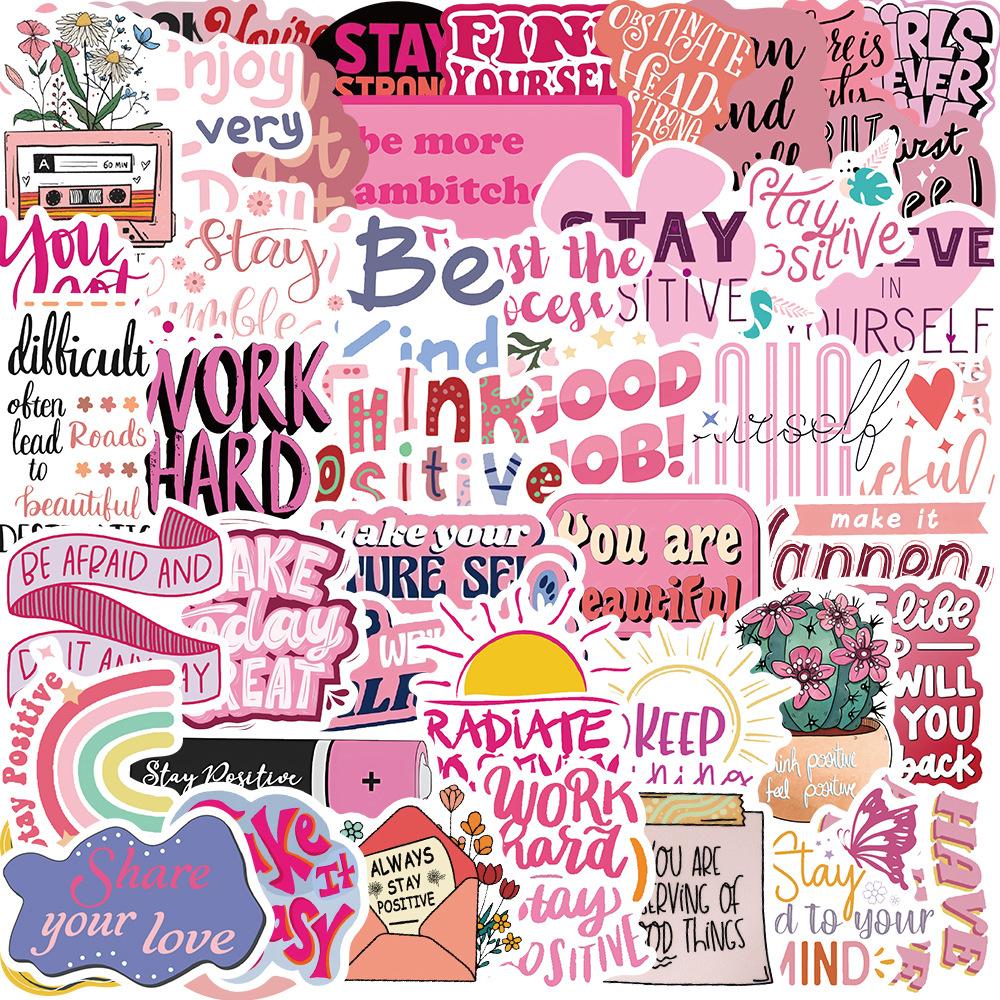50 Pink Inspirational Phrases Graffiti Stickers Decorate Guitar Notebook Suitcase DIY Waterproof Stickers