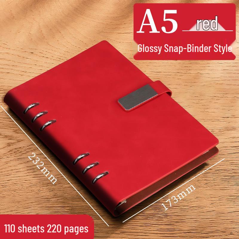 A5 Leather Business Notebook with Logo Printing, Thick Ring Binder & Buckle Closure - Perfect for Office Notes