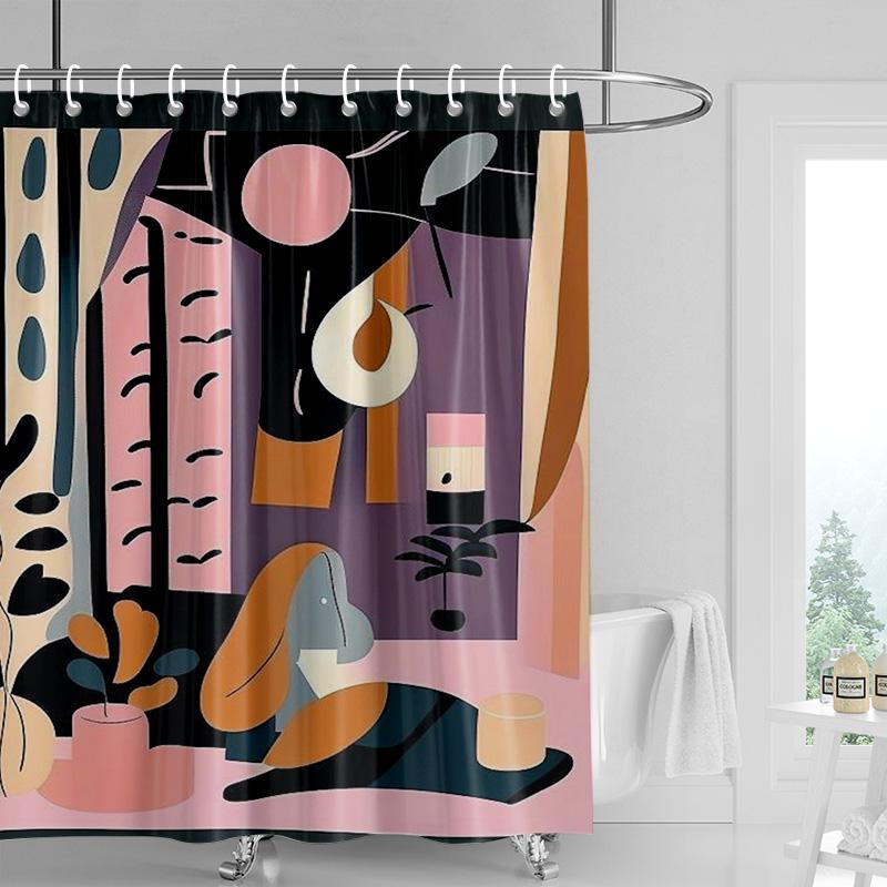 Cartoon cat waterproof shower curtain home decoration bathroom partition shower curtain 180x 200cm with 12 hooks