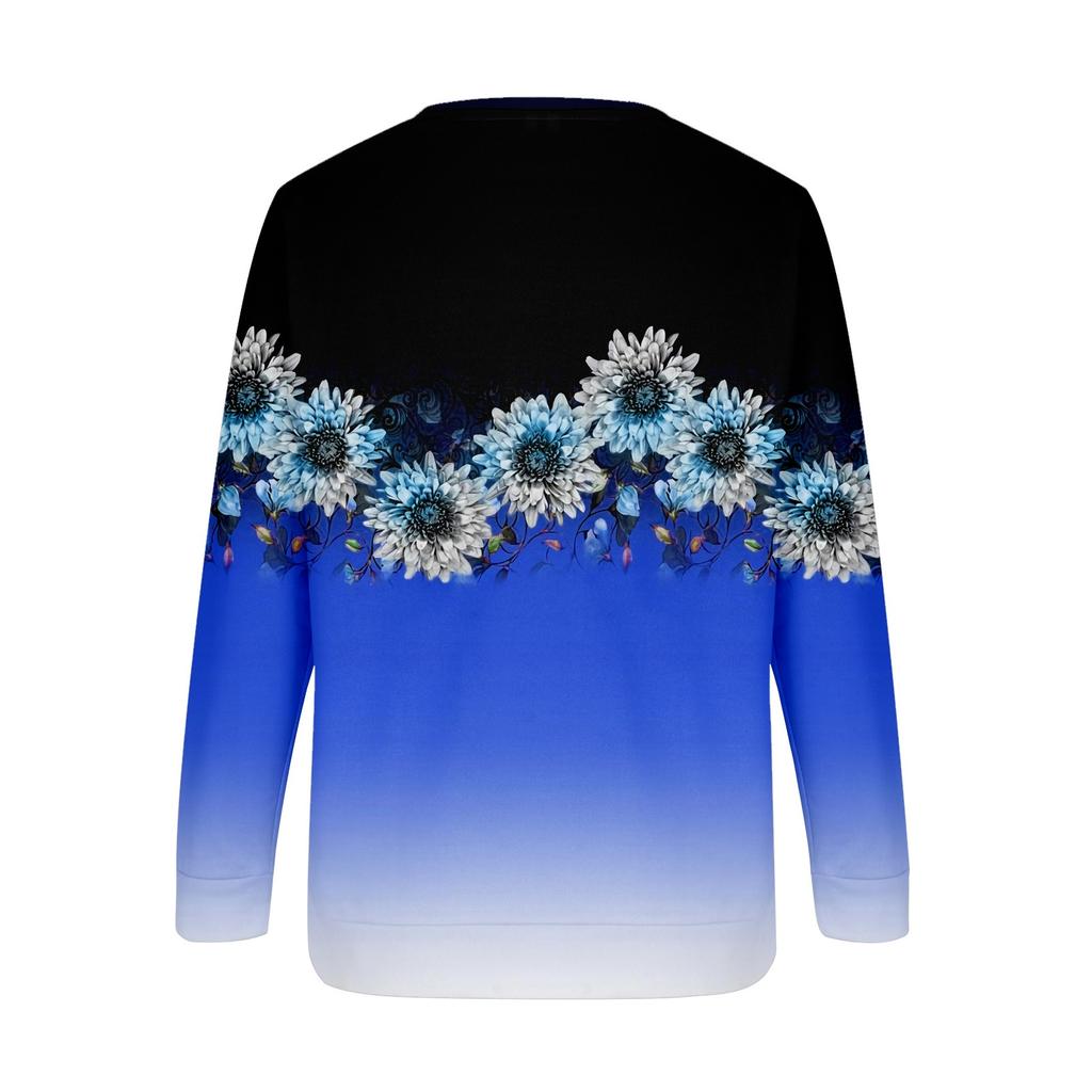 Women's Fashion Casual Long Sleeve Print Round Neck Pullover Sweatshirts Top Blouse