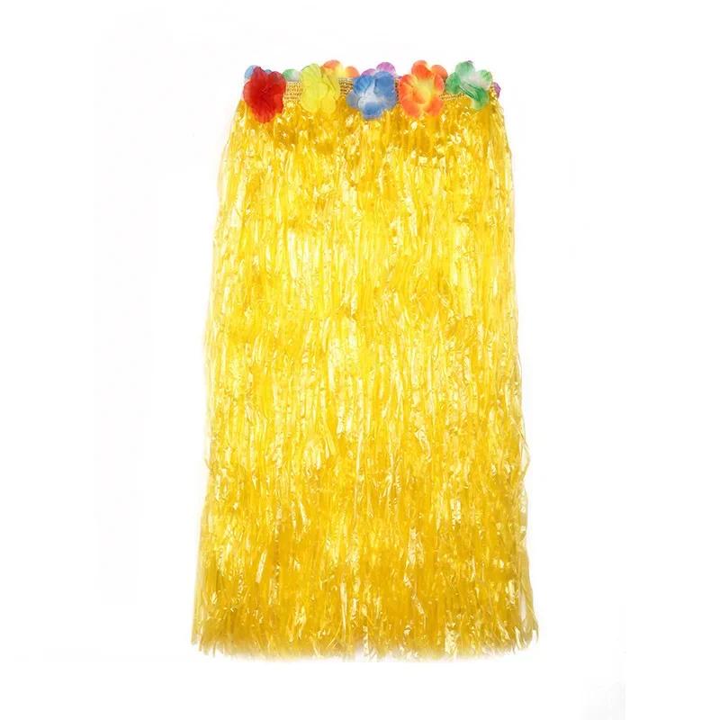 Girls Hawaiian Grass Hula Skirt Costume Set Vibrant Color Performance Dress with Flower Decor for Birthday Party Decor