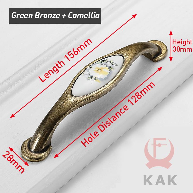 KAK Vintage Bronze Ceramic Cabinet Handles Wardrobes Door Pulls European Style Kitchen Handle Drawer Knobs Furniture Handle