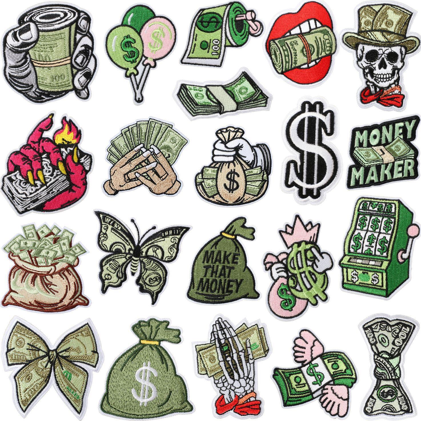 Hot-selling Trendy Banknote Coin Embroidery  Cloth Stickers Iron-On Rented Patch for Clothing Shoes Hats as shown разноцветный