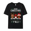 Merry Christmas Yall Sugar Skull Christmas Family Pajamas TShirt Cotton Tops Tees Fitted Unisex Tshirts Casual Fitness Tight