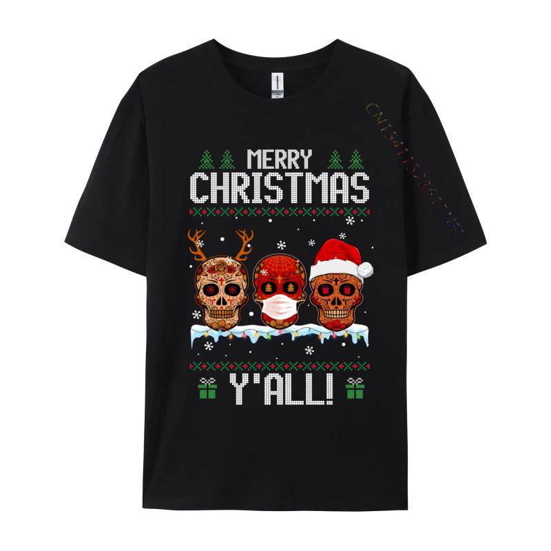 Merry Christmas Yall Sugar Skull Christmas Family Pajamas TShirt Cotton Tops Tees Fitted Unisex Tshirts Casual Fitness Tight