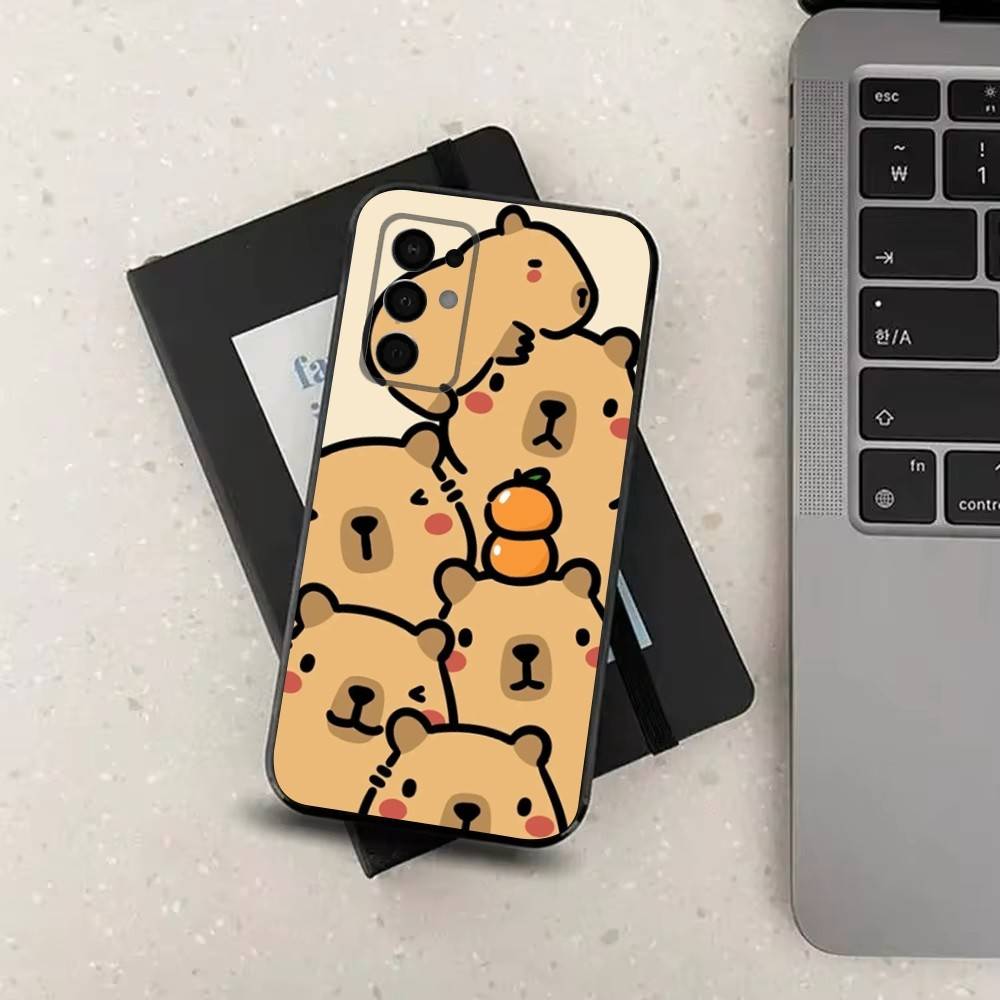 Cute Capybara Cartoon Phone Case For Samsung Galaxy A73,31,32,72,41,J7,8,9,53,52,71,22,Note Soft Black Silicone Cover
