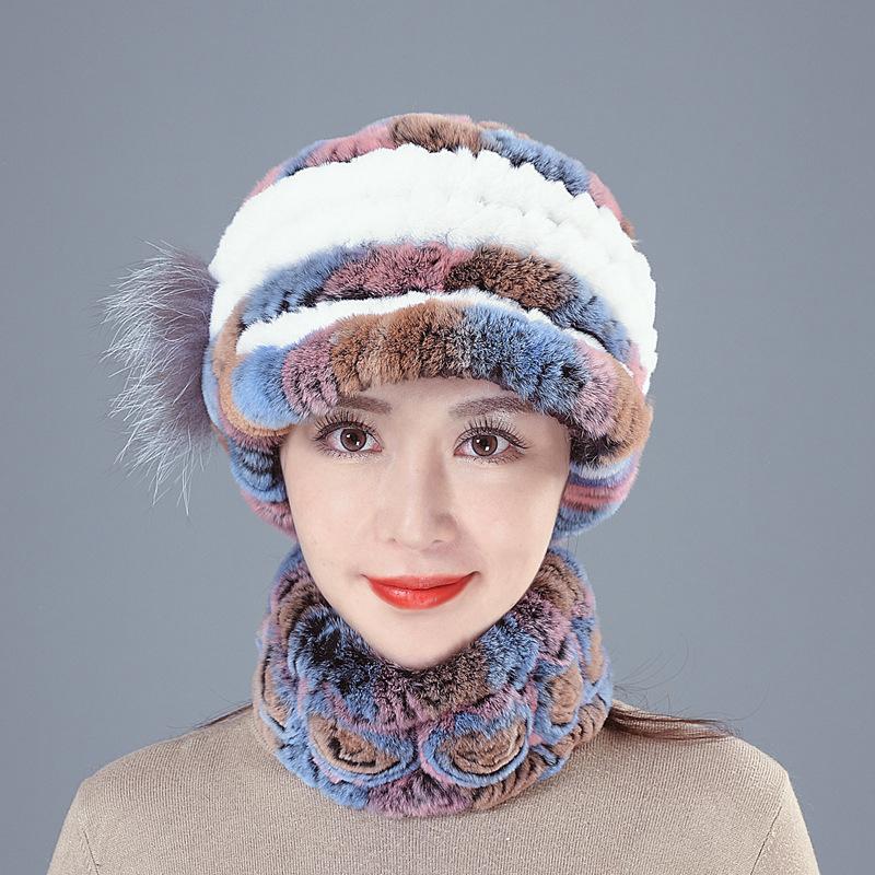 

Шапка из меха кролика рекс женская зимняя утолщенная теплая шарф из лисьего меха вязаный шарф комплект шарф шапка Scarf