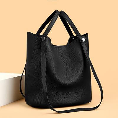 Bolso Bucket de Cuero Primera Capa Cuero Vacuno Hombro Bolso de Mujer Bolso Madre e Hijo Gran Capacidad Bolso Mensajero Moderno y Sencillo