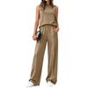 Women Sleeveless High Neck Top and Wide Leg Pants Set Casual Two Piece Outfit Elastic Waistband Relaxed Fit Soft Fabric