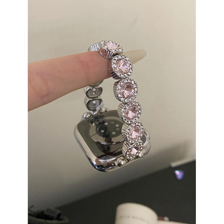 

Color Crystal Elastic Band for iwatch 4 5 6 7 8 9 S10 Sugar Diamond Wristband for Apple Watch Strap 38 40mm 41 42 44 45 49 46mm for 38 40 41mm розовый