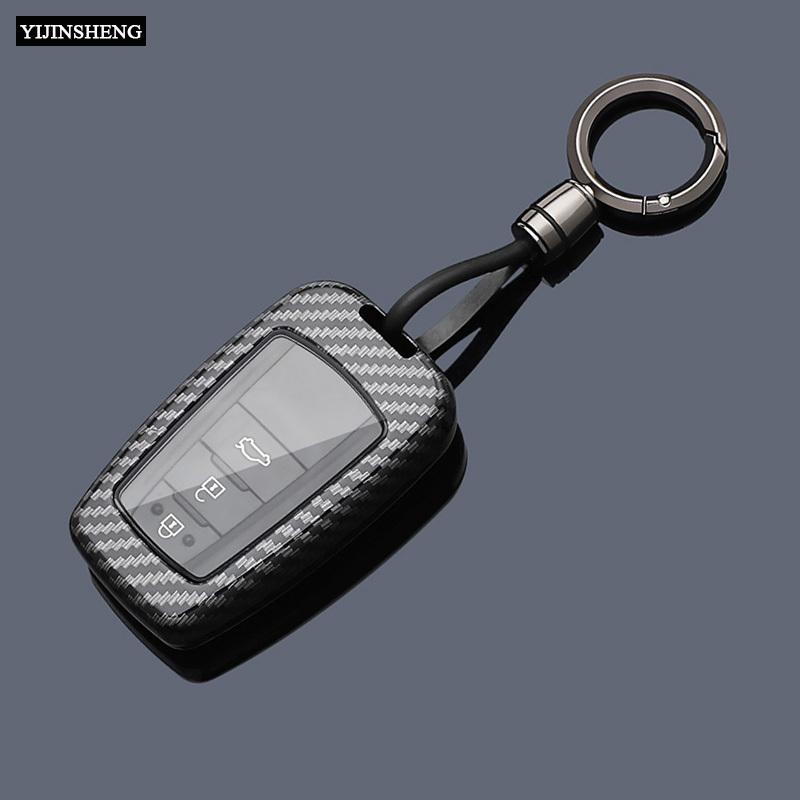 Carbon-Stil ABS + TPU Auto Schlüsselhülle Abdeckung Anhänger Schlüsselanhänger für Toyota Prius Camry Corolla C-HR CHR RAV4 Cruiser Prado Altis