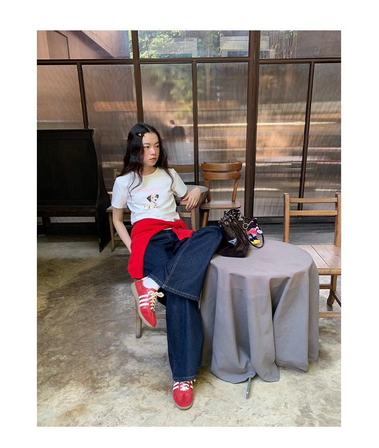 Spring 2025 Cute Cartoon Print Short-Sleeved Girlish T-Shirt