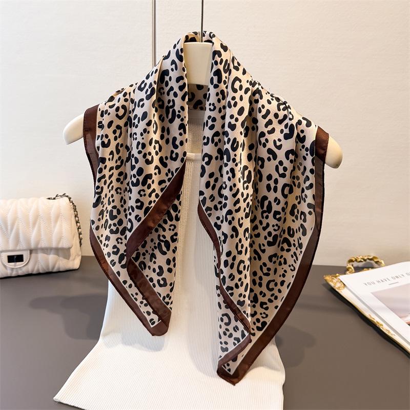 

Women s Wild Leopard Print Silk Square Scarf - Versatile Neck Tie, Shawl, or Headscarf Single Edge 66-70CM