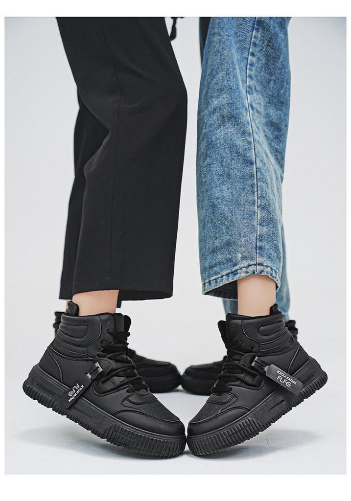 Plus Size Men's High-Top Autumn/Winter Board Shoes - Fashionable White Sneakers for Couples and Teens