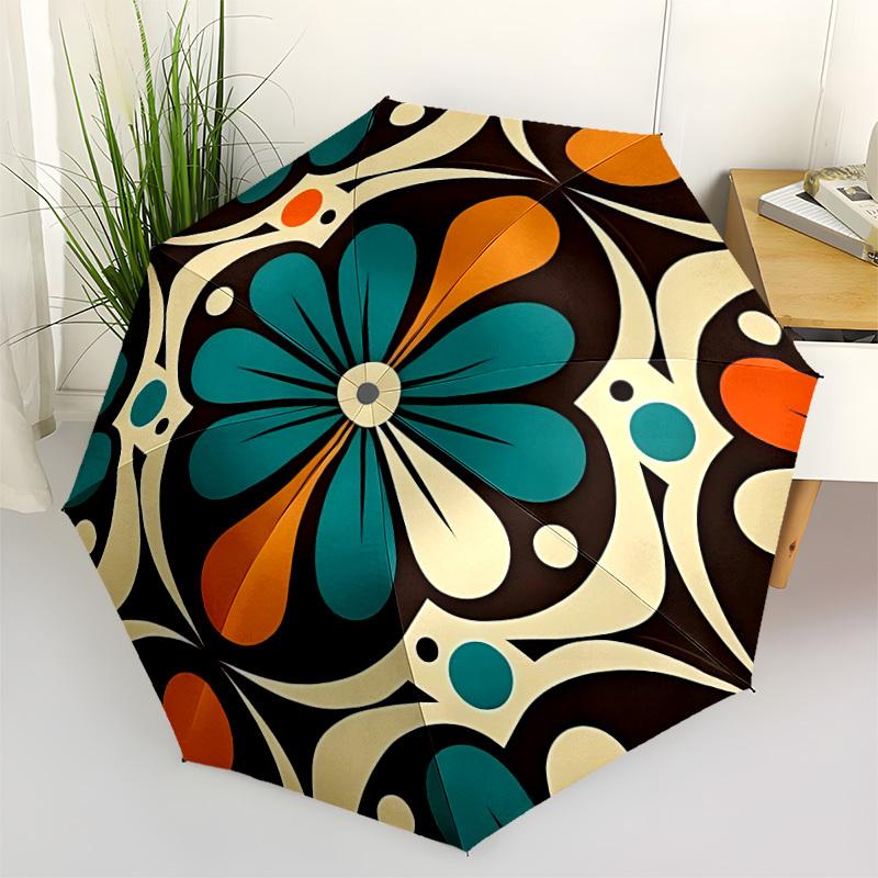 1pc Floral Pattern Automatic Folding Umbrella Compact Lightweight Travel Umbrella with 8-Rib Sturdy Frame, Windproof & Self016