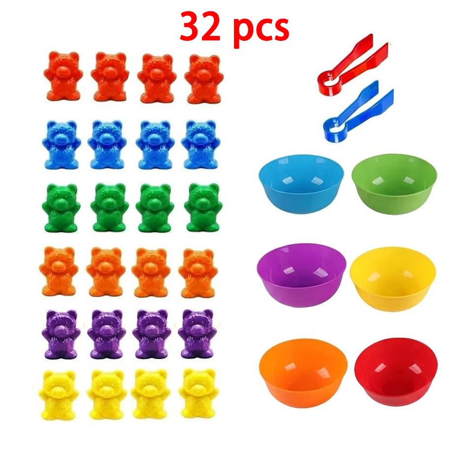 Colorful Counting Bears With Sorting Cups Tweezers Toddler Counting Color Sorting Educational Toy Gift For Kids Boys Girls